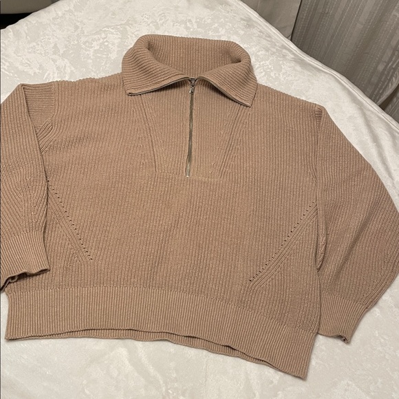 LOFT Tan Ribbed Quarter Zip Sweater - Picture 3 of 3